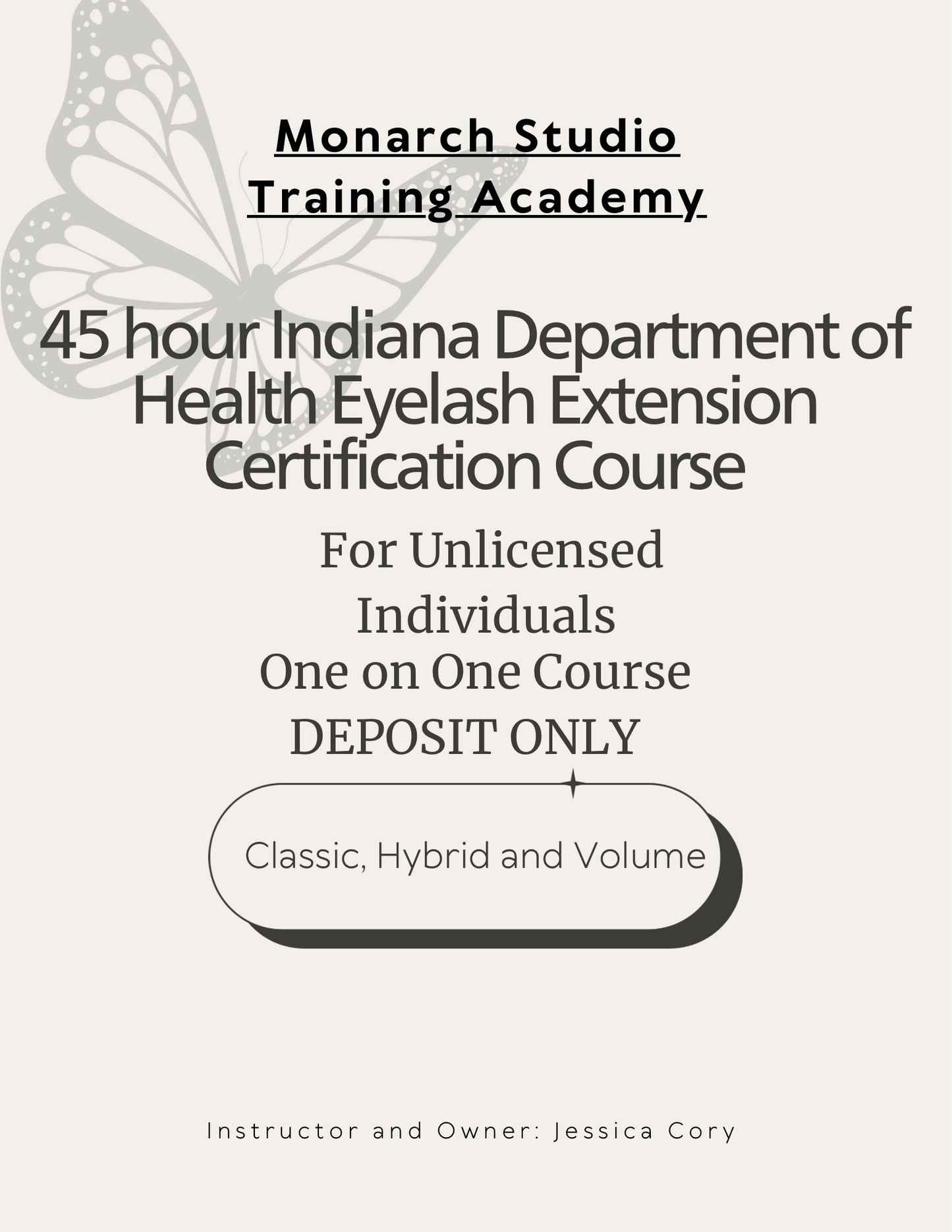 Remaining Balance for Indiana Department of Health Eyelash Extension Certification Course
